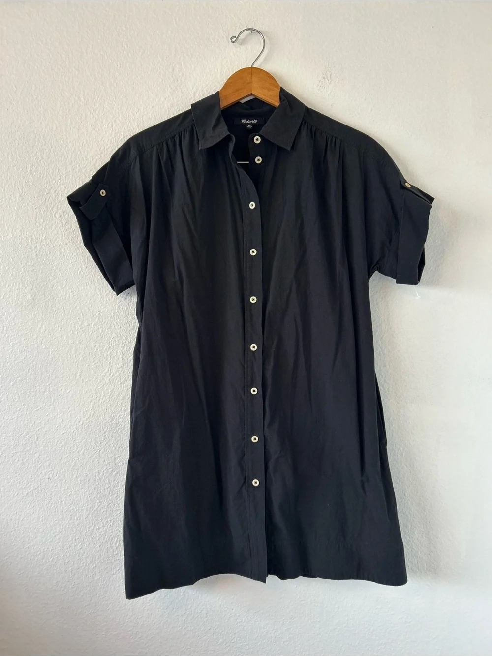Madewell Collared Button-Front Mini Shirt Dress in Black Size XS